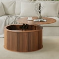 thumbnail image 1 of Wirrytor 31 inches Round Lift Top Coffee Table with Storage and Flip Top, Fluted Center Table for Living Room, Wood Coffee Table with Hidden Compartment, Round Arc Design, Walnut, 1 of 10