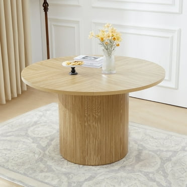 Wirrytor Round Dining Table, Modern Farmhouse Kitchen Table, 47 Inch Circle Dining Tables with Wood Strip Base for Kitchen Living Room (Natural)