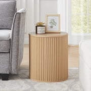 Wirrytor Round Side Table for living room, Fluted End Table for Small Spaces, Mid Century Modern Small Accent Tables, Bedside Table, Couch Side Table, Nightstand for Bedroom Couch, Oak
