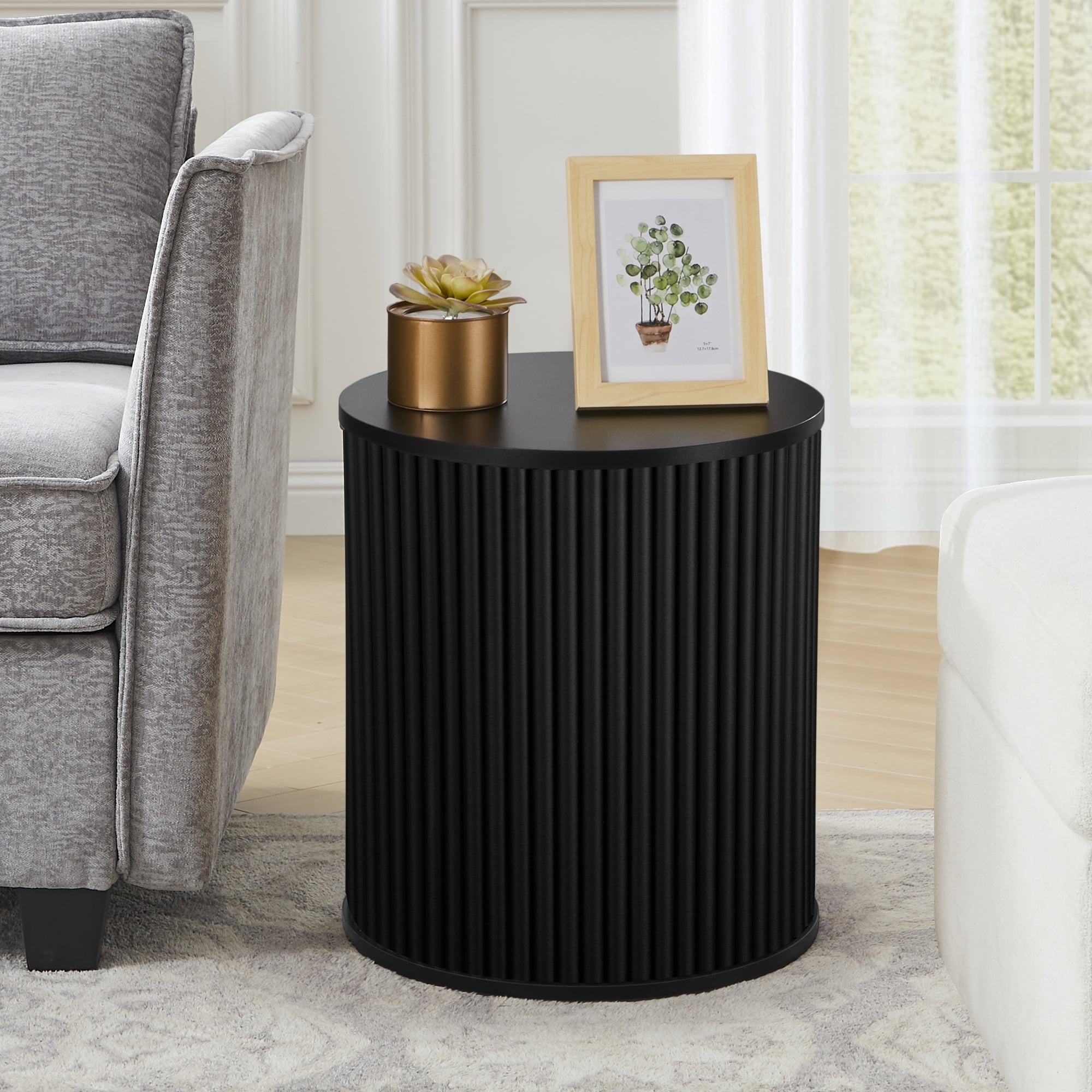 Wirrytor Round Side Table for living room, Fluted End Table for Small Spaces, Mid Century Modern Small Accent Tables, Bedside Table, Couch Side Table, Nightstand for Bedroom Couch,Black
