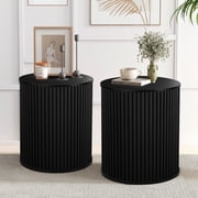 Wirrytor Round Side Table for Living Room Set of 2, Fluted End Table for Small Spaces, Mid Century Modern Small Accent Tables, Bedside Table, Couch Side Table, 
