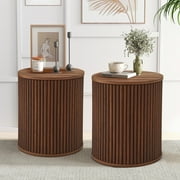 Wirrytor Round Side Table for living room set of 2, Fluted End Table for Small Spaces, Mid Century Modern Small Accent Tables, Bedside Table, Couch Side Table, Nightstand for Bedroom Couch,Walnut