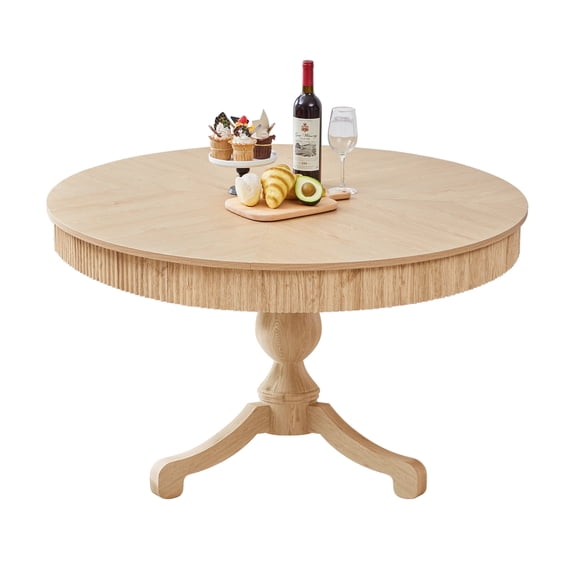 Wirrytor Round Dining Table with Drawers, Round Tabletop & Curved Trestle Legs Natural, Place Dining Table, Bistro