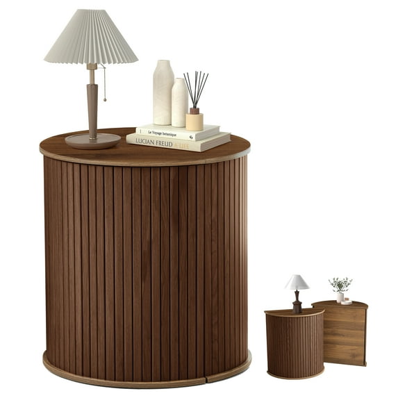 Wirrytor Semi-circle Side Table for living room set of 2, Fluted End Table for Small Spaces,Modern Small Accent Tables, Bedside Table, Couch Side Table, Nightstand for Bedroom Couch,Walnut