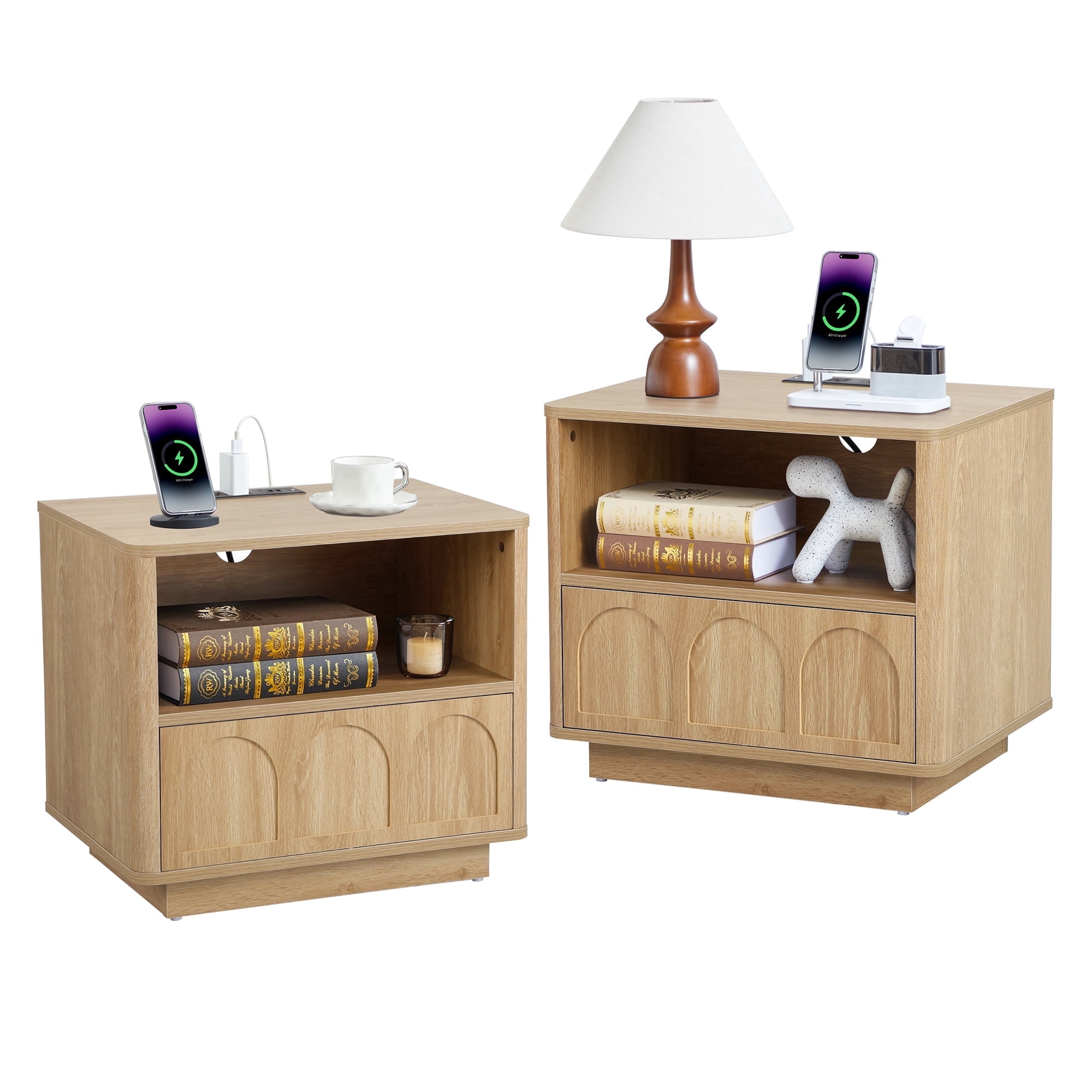 Two Room Set Wirrytor Set of 2 Modern Nightstands with Charging Station and Storage ...