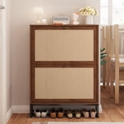 Wirrytor Shoe Storage Cabinet with Flip Drawers for Entryway, Freestanding Shoe Organizer, Holds up to 20 Pairs of Shoes Walnut