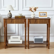 Wirrytor Side Tables for bedroom set of 2 with Charging Station, Wood Narrow Fluted Nightstand with Drawer and Open Storage Shelf ,End Table Solid Wood Legs for Living Room,Brown