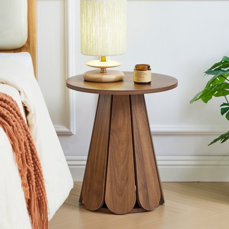Wirrytor Small Pedestal End Table, Round Farmhouse Martini Table, Plant Stand Rustic Drink Table for Small Space Living Room Bedroom, Brown