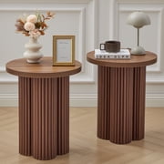 Wirrytor Small Round Side Table Set of 2, Accent Table for Small Spaces, Wood Fluted Nightstand , Sofa Couch End Table for Bedroom Living Room, Walnut