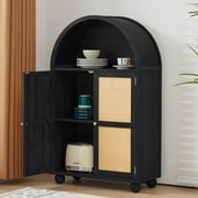 Wirrytor Arched Kitchen Storage Cabinet, Sideboard Buffet Cabinet with 2-Tier and 2 Doors, Black Sideboard, Kitchen Pantry Cabinet, Wooden Storage Cabinet for Living Room