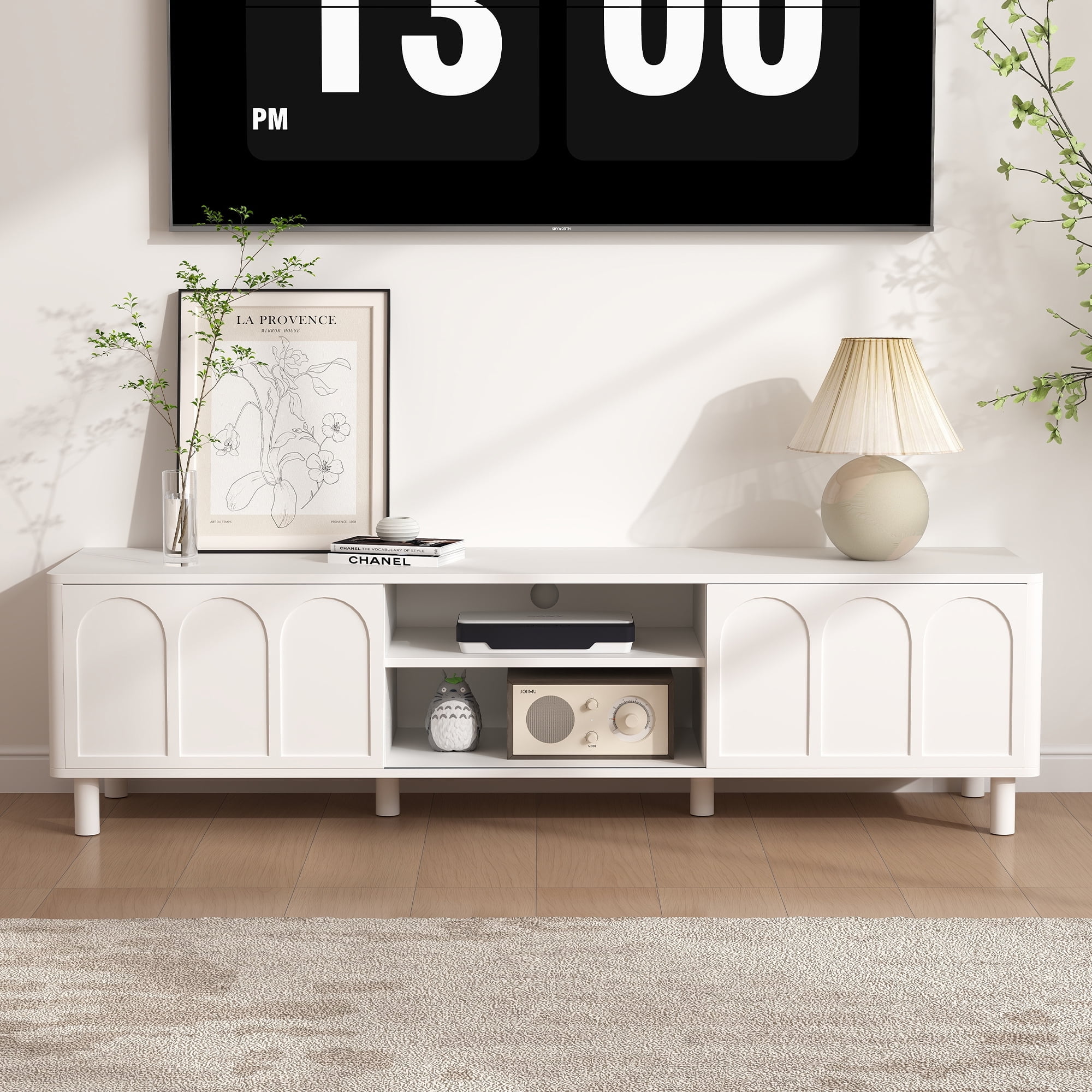 Wirrytor TV Stand for up to 70 Inches TV, Cream White TV with 2