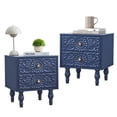 thumbnail image 1 of Wirrytor Vintage Short Nightstand Set of 2 with 2 Drawers, Bedside Table 2 Drawer Dresser with Embossed Pattern, Storage End Table with Wooden Legs for Bedroom & Living Room,Blue, 1 of 9