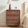 thumbnail image 1 of Wirrytor Walnut 3-Drawer Curved Edge Nightstand, Mid-Century Modern Bedside Table With Ball Legs, Versatile End Table For Bedroom & Living Room, 1 of 6
