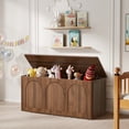 thumbnail image 1 of Wirrytor Walnut Curved Edge Storage Bench, Arched Panel Flip-Top Shoe Bench With Buffer Hinge, 220 Lbs Weight Capacity Entryway Organizer For Toys Blankets Hallway Bedroom Living Room, 1 of 6