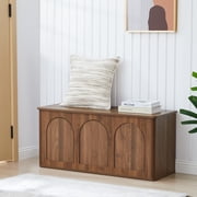 Wirrytor 39 Large Curved Edge Shoe Storage Bench with Flip Top, Arched Panel Storage Chest for Entryway Hallway Bedroom Toys Blankets, Walnut