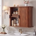 thumbnail image 1 of Wirrytor Walnut Fluted Wall Mounted Cabinet With Sliding Doors, 2-Tier Arched Bathroom Wall Cabinet For Over Toilet Storage, Kitchen & Bedroom Organizer, 1 of 9