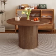 Wirrytor Dining Table, Modern Farmhouse Round Kitchen Table, 47 Inch Circle Dining Tables with Wood Strip Base for Kitchen Living Room,Walnut