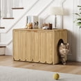 thumbnail image 1 of Wirrytor Wave Panel Cat Litter Box Enclosure, Modern Hidden Litter Box with Side Hooks, Multi-Use Cat Washroom Furniture for Living Room, Natural, 1 of 13