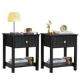 thumbnail image 1 of Wirrytor Set of 2 Black Night Stands with Drawer and Open Shelf, Narrow End Table for Small Spaces, Retro Wood Side Table for Bedroom and Living Room, 1 of 9