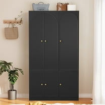 Wirrytor Wooden Black 6 Doors with 6 Storage Drawers Freestanding Armoire Wardrobe Clothing Rod, Large Capacity Wardrobe Cabinet in Black