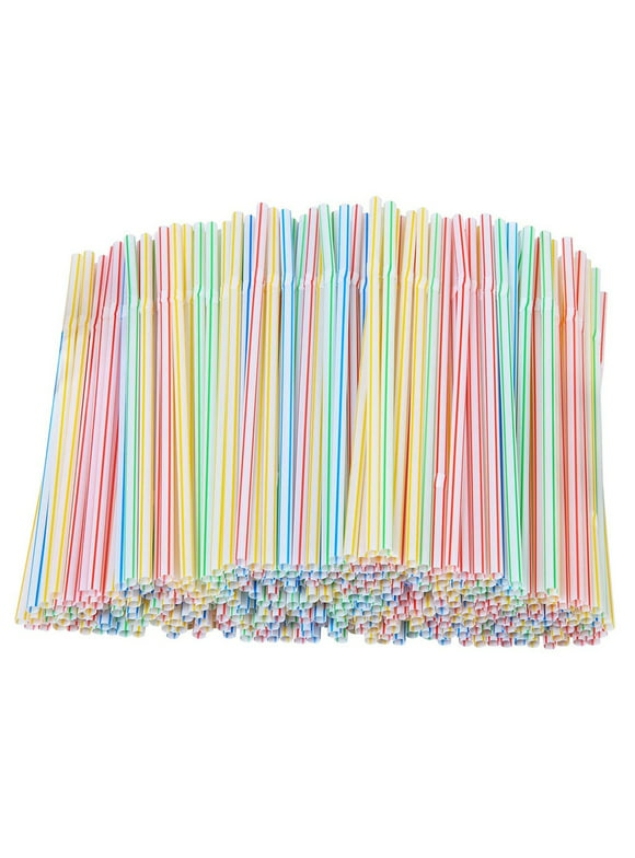 Wirziis 200/300/1000/1200/1500 Pieces Colorful Flexible Disposable Plastic Drinking Straws Plastic Drinking Straws 8 Inches Long Multi-Colored Striped Bedable