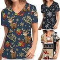 thumbnail image 1 of Wirziis Christmas Costumes for Women Nursing Scrub Tops Christmas Printed Working Uniform Short Sleeve V-Neck Workwear Blouse T-shirt with Pockets, 1 of 5