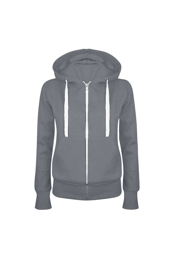 Hooded Sweatshirts Women Casual Hooded Slim Zipper Fleece Sweater Coat Lightweight Hoodies, Size S-2XL