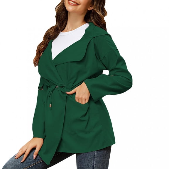 Wirziis Plus Size Coat Women Solid Color Jacket Packable Outdoor Hooded Windbreaker Outwear with Pocket