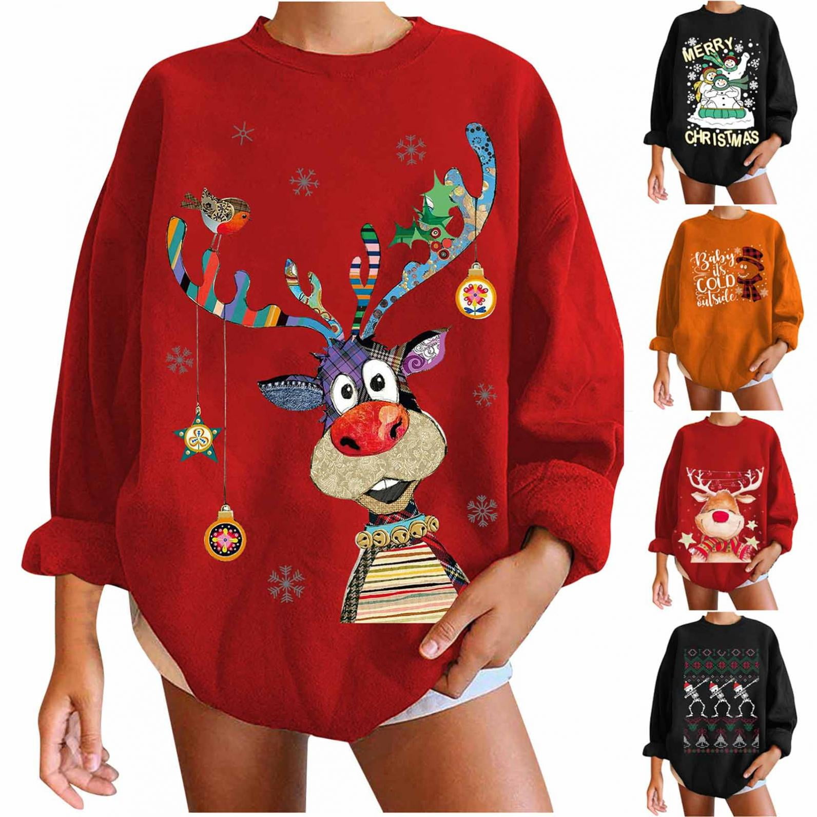 Wirziis Sweaters for women Women's Santa Raindeer Sequin Ugly Christmas ...