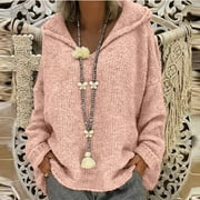 Wirziis Ugly Christmas Sweater for Women,Womens Plus Size Casual Loose Hooded Long-Sleeved Sweater Solid Color Top - Gifts for Women