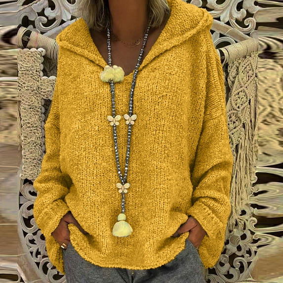 Wirziis Ugly Christmas Sweater for Women,Women's Plus Size Casual Loose Hooded Long Sleeved Sweater Solid Color Top Gifts for Women