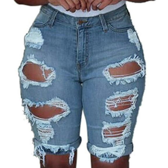 Wirziis Women Jean Short for Summer Five pointed Pants Destroyed Hole Shorts Jeans Ladies Plus Size Leggings Short Pants Denim Shorts Ripped Jeans