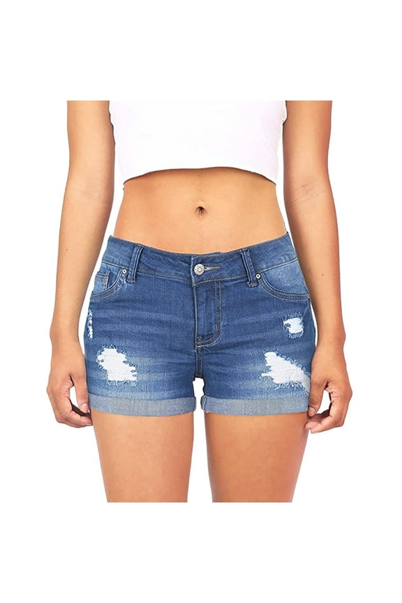 Wirziis Women Jean Shorts for Summer Casual Ripped Denim Shorts Mid Rise Stretch Folded Hem Short Jeans with Pocket