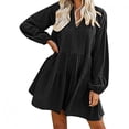 thumbnail image 1 of Wirziis Women Summer Dress V-Neck Solid Long Sleeve Casual Loose Flowy Swing Dress, 1 of 5