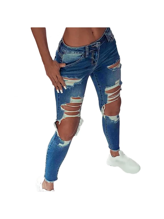 Wirziis Women's Boyfriend Jeans Distressed Slim Fit Ripped Denim Pants Comfy Stretch Skinny Jeans