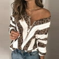 thumbnail image 1 of Wirziis Women's Casual V-neck Sweater Leopard Print Stitching Color Loose Long-Sleeved Zipper Pullover Sweater - Gifts for Women, 1 of 4