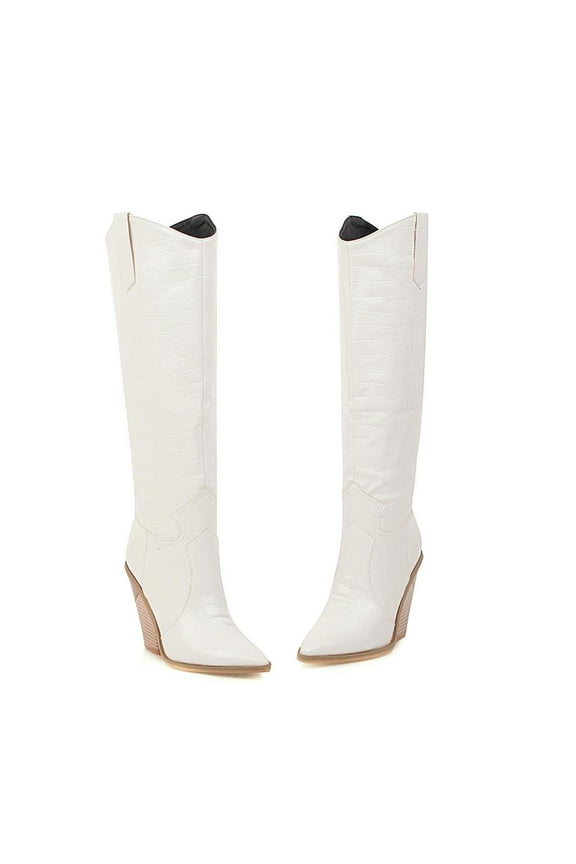Women's Chunky Heel Knee High Boots Comfortable Pointed Toe Western Cowboy Boots, Boots for Women