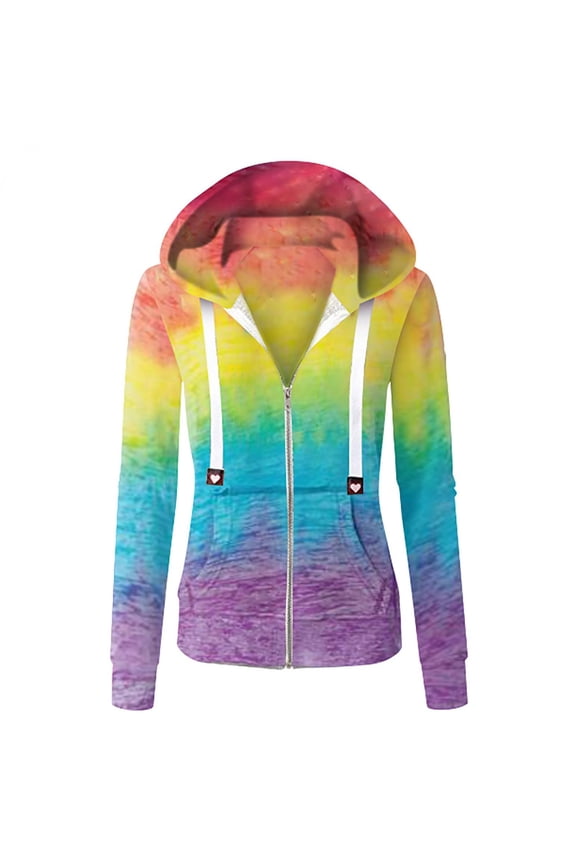 Womens Long Sleeve Zip-Up Hoodies Jackets Tie Dye Casual Sweatshirt Coats with Pockets XL Multicolor for Ladies