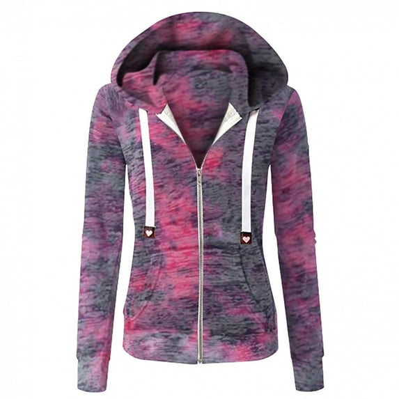 Wirziis Womens Long Sleeve Zip-Up Hoodies Jackets Tie Dye Casual Sweatshirt Coats with Pockets XL Multicolor for Ladies