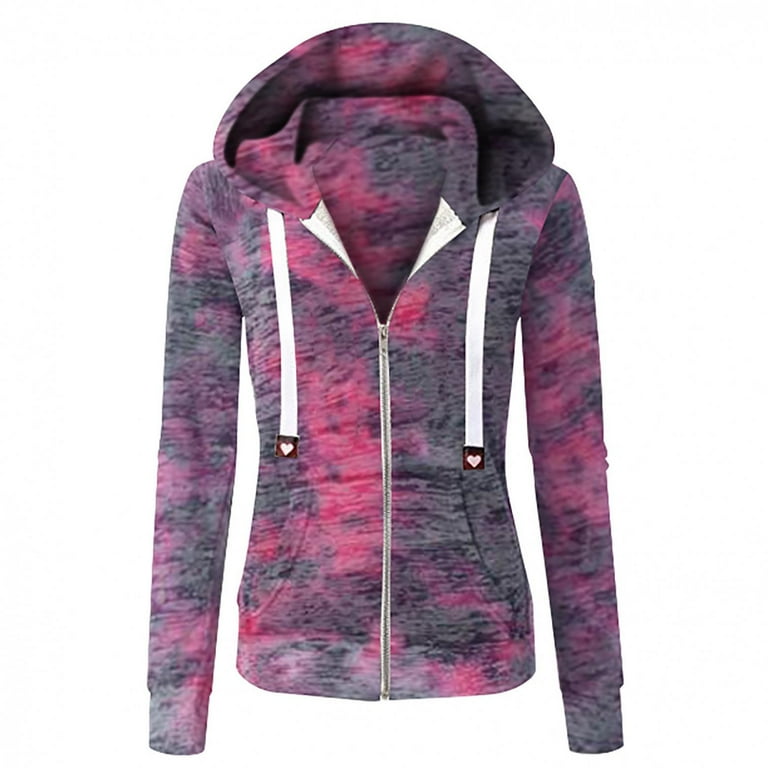 Wirziis Womens Long Sleeve Zip Up Hoodies Jackets Tie Dye Casual Sweatshirt Coats with Pockets XL Multicolor for Ladies