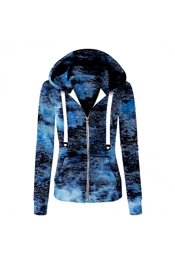 Womens Long Sleeve Zip-Up Hoodies Jackets Tie Dye Casual Sweatshirt Coats with Pockets XL Multicolor for Ladies