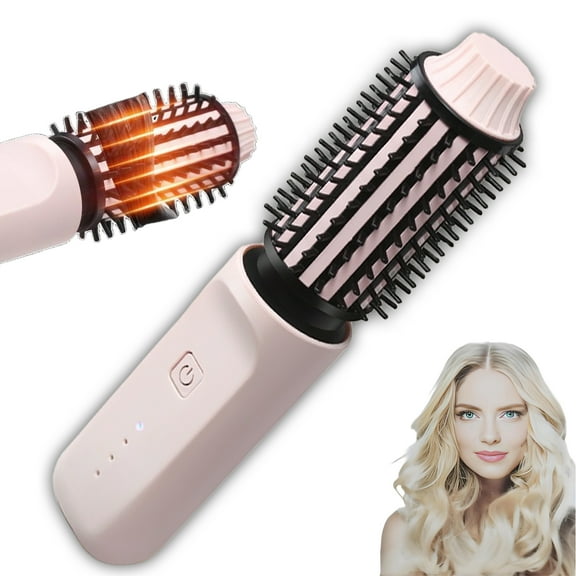 WisBtyCo Pro Heated Curling Brush,Thermal Hair Styler with Ceraamic Bristles & Dual Voltage, Portable USB Travel Hot Brush for Salon-Worthy Blowouts