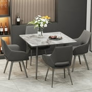 WisFor Sintered Stone Dining Table Kitchen Dinette Table Furniture with Sturdy Metal Legs,31.5in,Pale brownish＆Grey