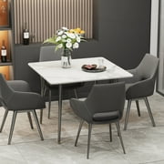 WisFor Sintered Stone Dining Table Kitchen Dinette Table Furniture with Sturdy Metal Legs,31.5in,White Grey