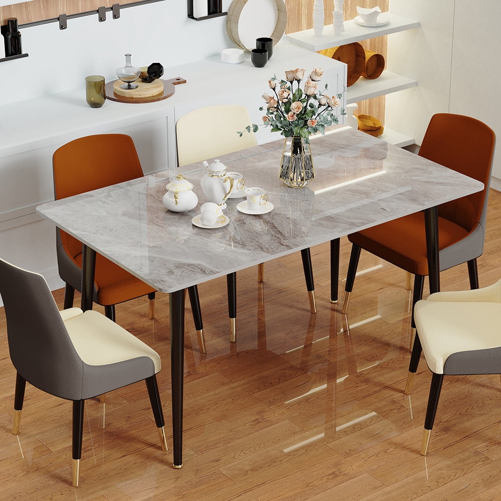 Wisfor Rectangular Sintered Stone Dining Room Table with Sturdy Metal ...
