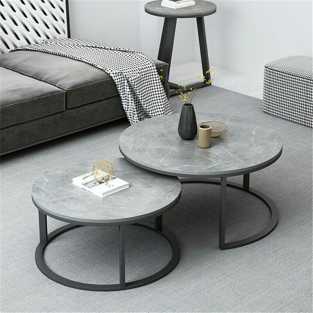 WisFor Sintered Stone Nesting Coffee Table Grey Side End Table Set of 2 ...