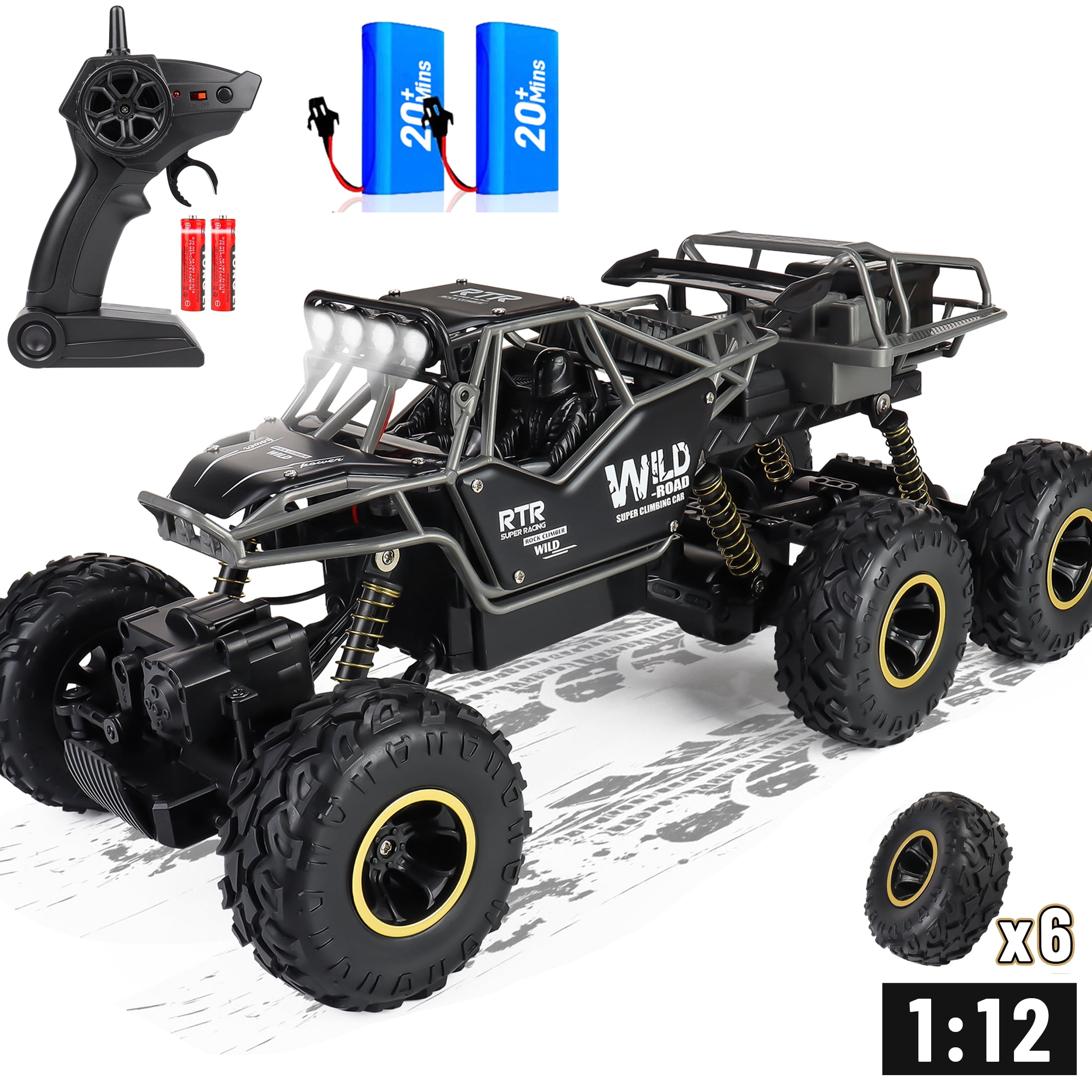 Wisairt 1:12 Large RC Cars with 6 Wheels,4WD Large Remote Control Monster Truck 2.4 GHz Alloy RC Cars for Kids Adults Aged 6 + Birthday Gifts