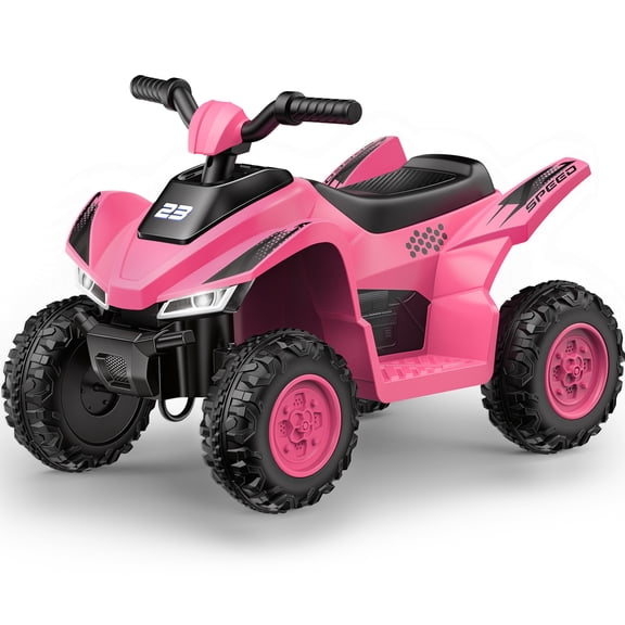 Wisairt 12V Kids Ride-On ATV, Dual-Motor Electric Quad, Ride-On 4-Wheeler with LED Lights, Music, Wireless Audio for Boys & Girls Age 3+, Pink