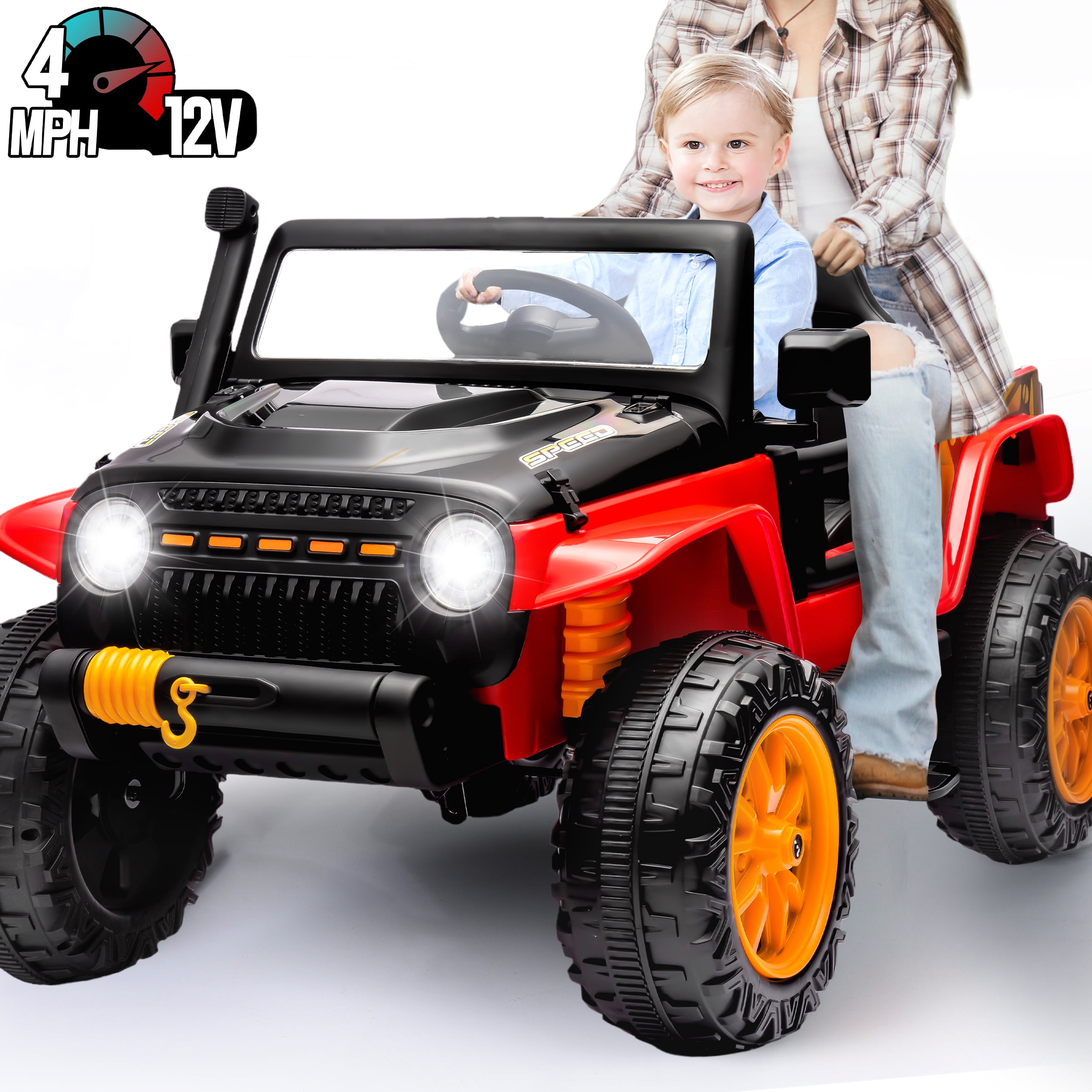 Wisairt 12V Kids RideOn Car with Remote, Bluetooth, LED Lights SUV Truck, Red