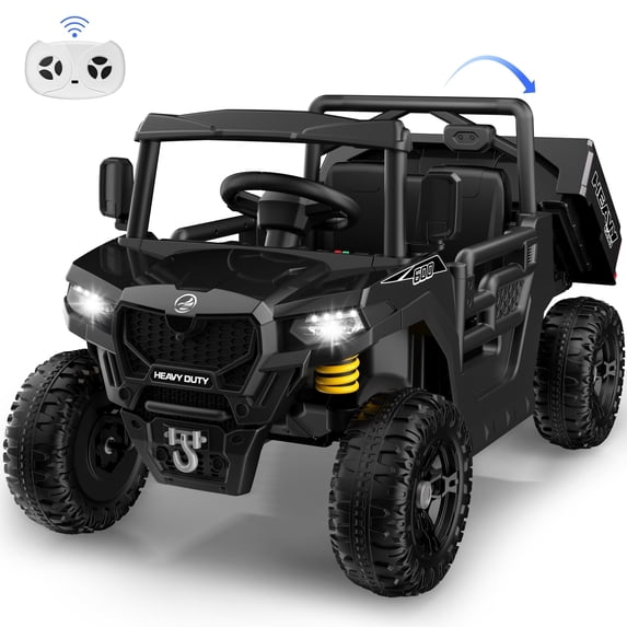 Wisairt 24V Kids Ride On Truck Car, 2-Seat Electric Ride on Toy w/ Dump Bed, Remote Control, Music, Story, LED Lights, Powered Ride On Construction Vehicle Dump Truck for Kids Age 2-5, 5MPH, Black
